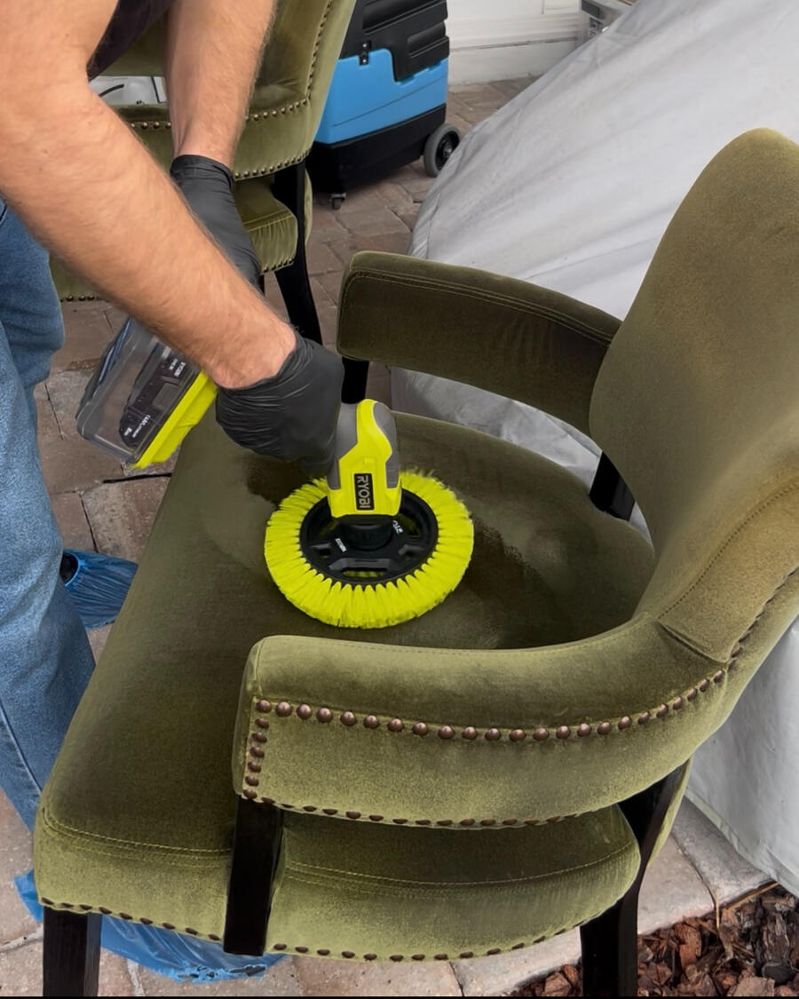 Pre-treatment step during upholstery cleaning in Jacksonville, FL